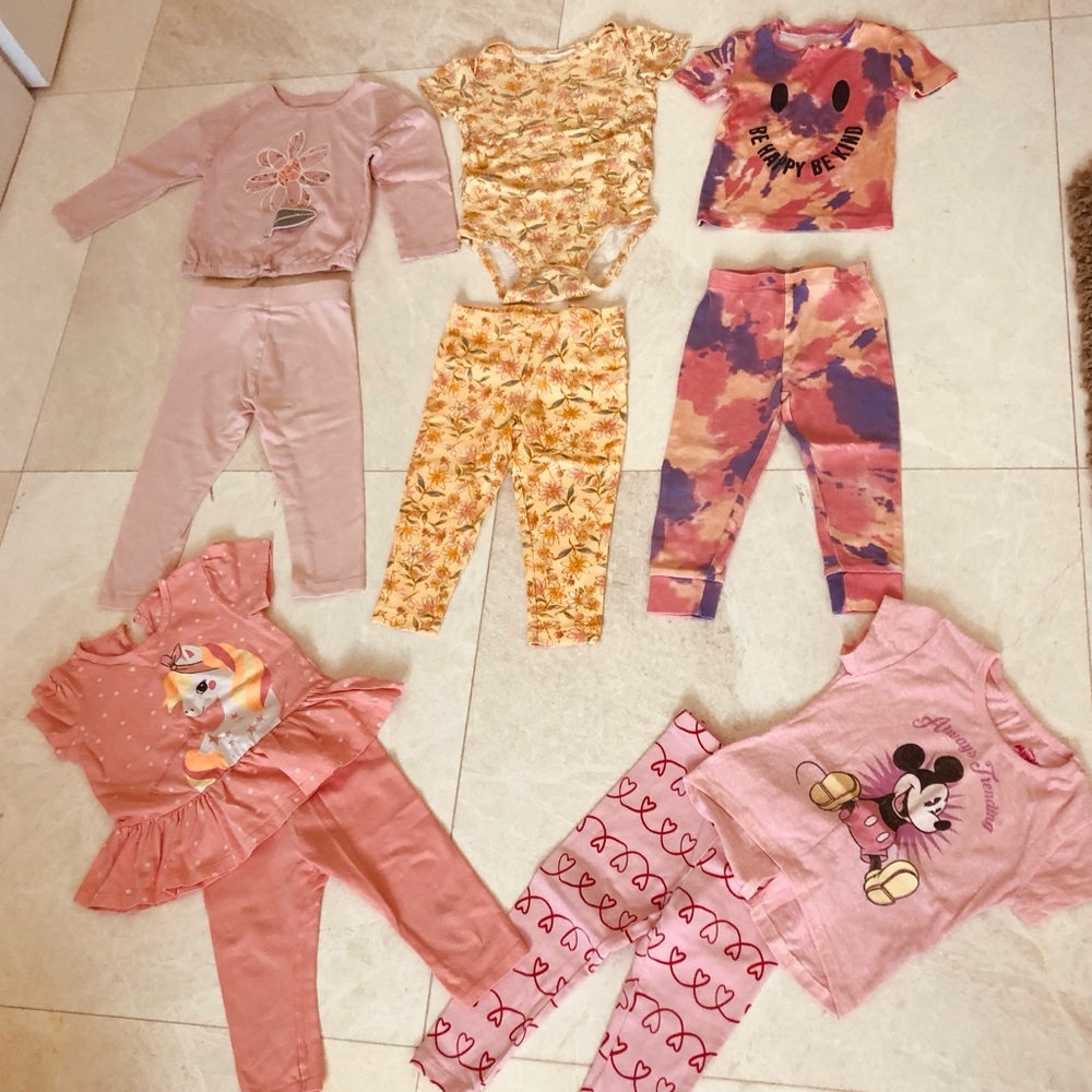 Bundle of Five Kids Pink and Peach Matching Sets Size 2T